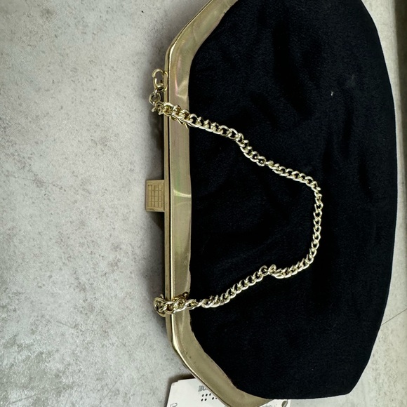 Vintage black fabric, metal frame chain strap evening bag purse Montgomery Ward - Picture 7 of 10